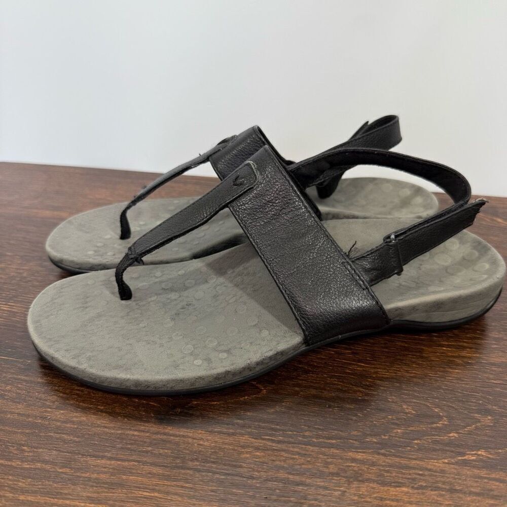 Vionic Tala T-strap thong sandal in black nappa leather size 8